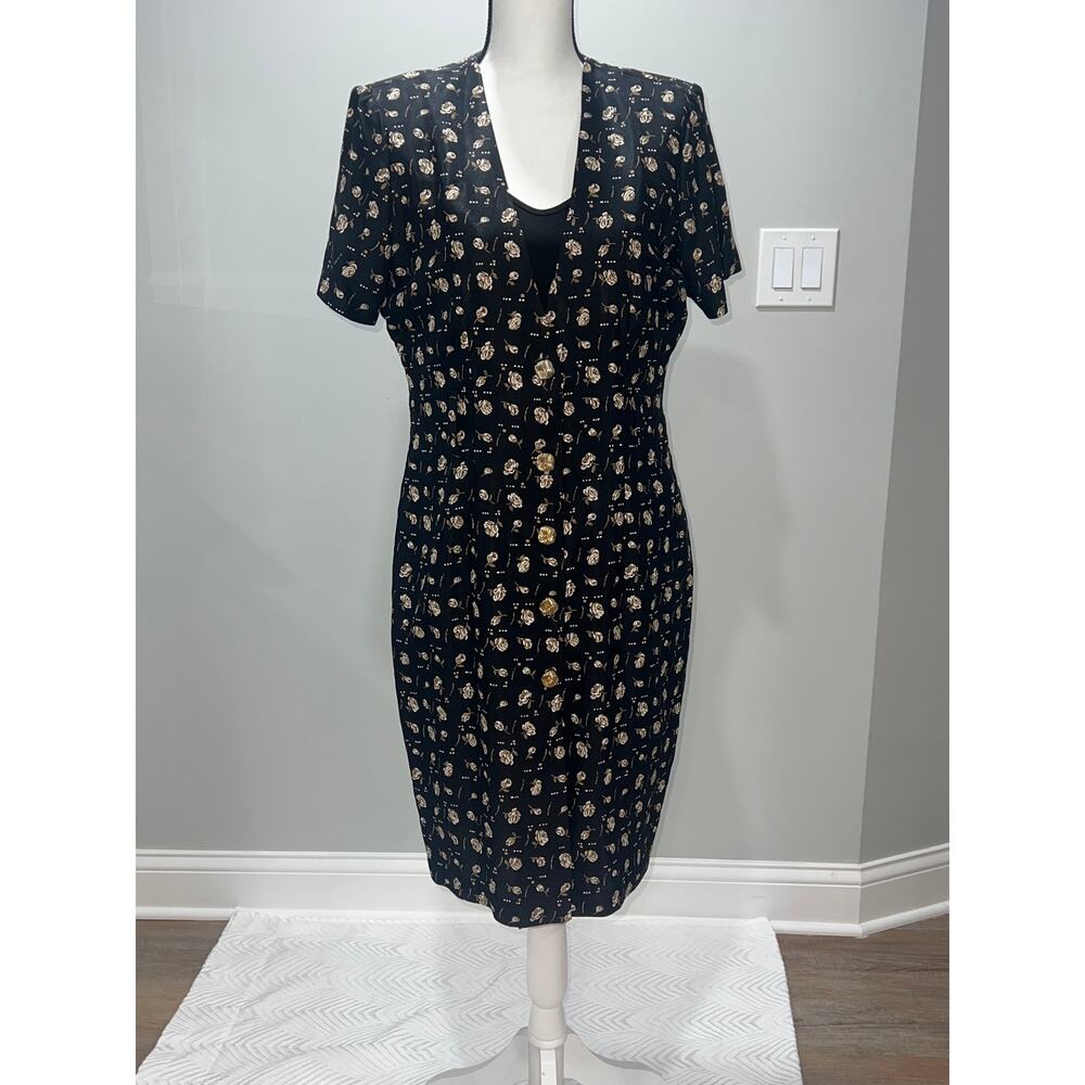 Vintage Whirlaway Frocks Black Floral Midi Dress – Size 10P